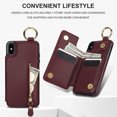 thumbnail image 7 of Allytech Wallet Case for iPhone XR, Card Holder & Zipper Pocket, Finger Grip Ring, Screen & Camera Protection, Luxury PU Leather Kickstand Double Buttons Flip Shockproof Case - Jujubered, 7 of 7