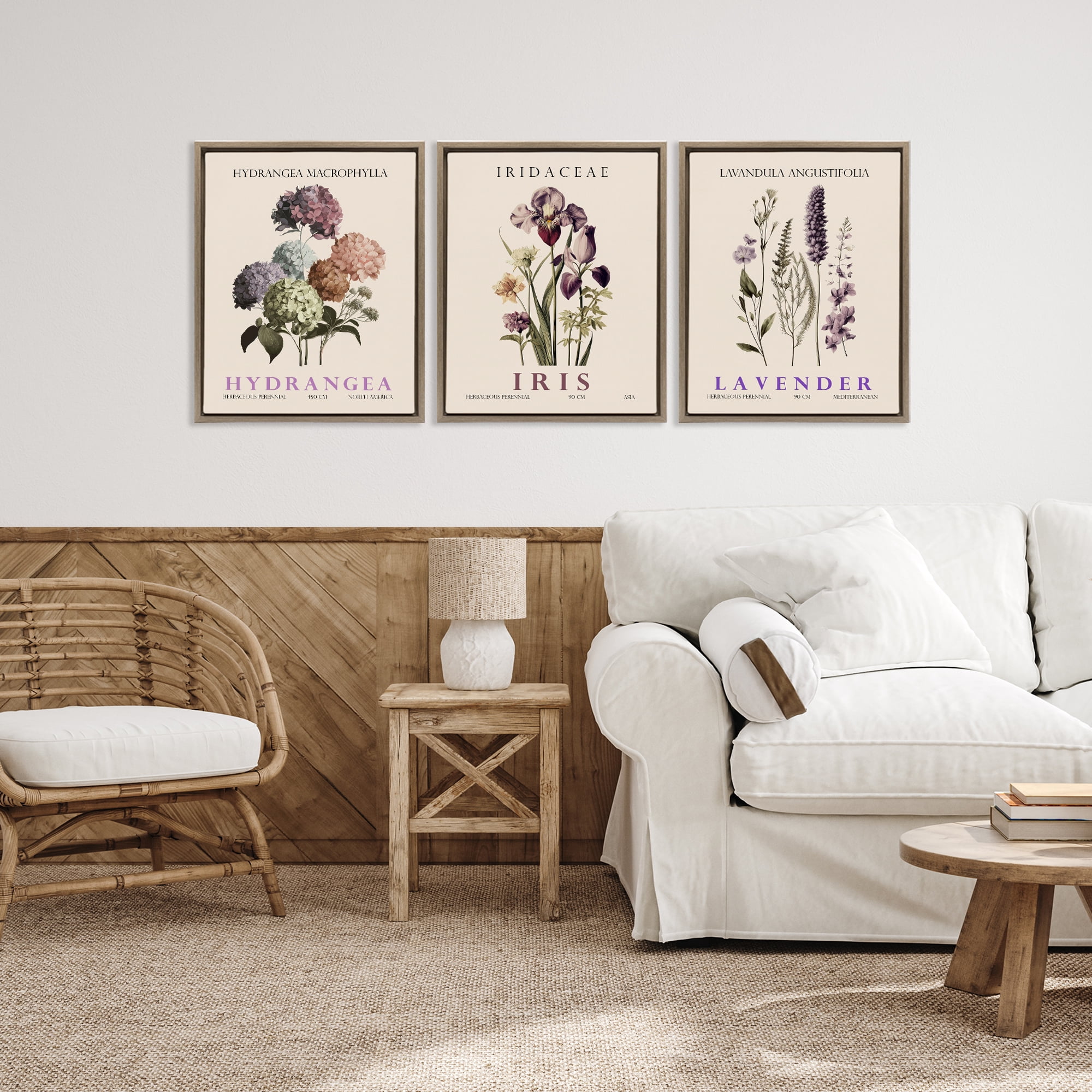 Stupell Industries Botanical Bundles & Sprigs 3 Piece Brown Framed Floater Canvas Set, design by Christopher Giampietro