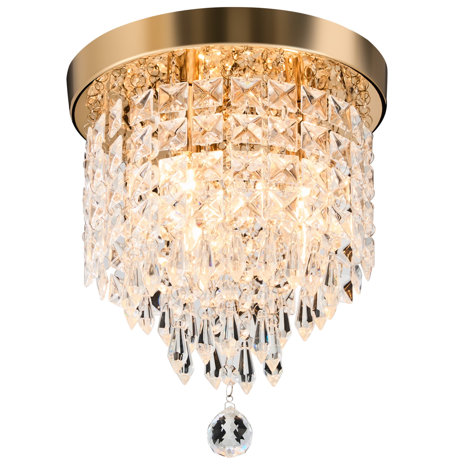 Bestco 3-Light Modern Crystal Chandelier Flush Mount Ceiling Light for Living Room Gold
