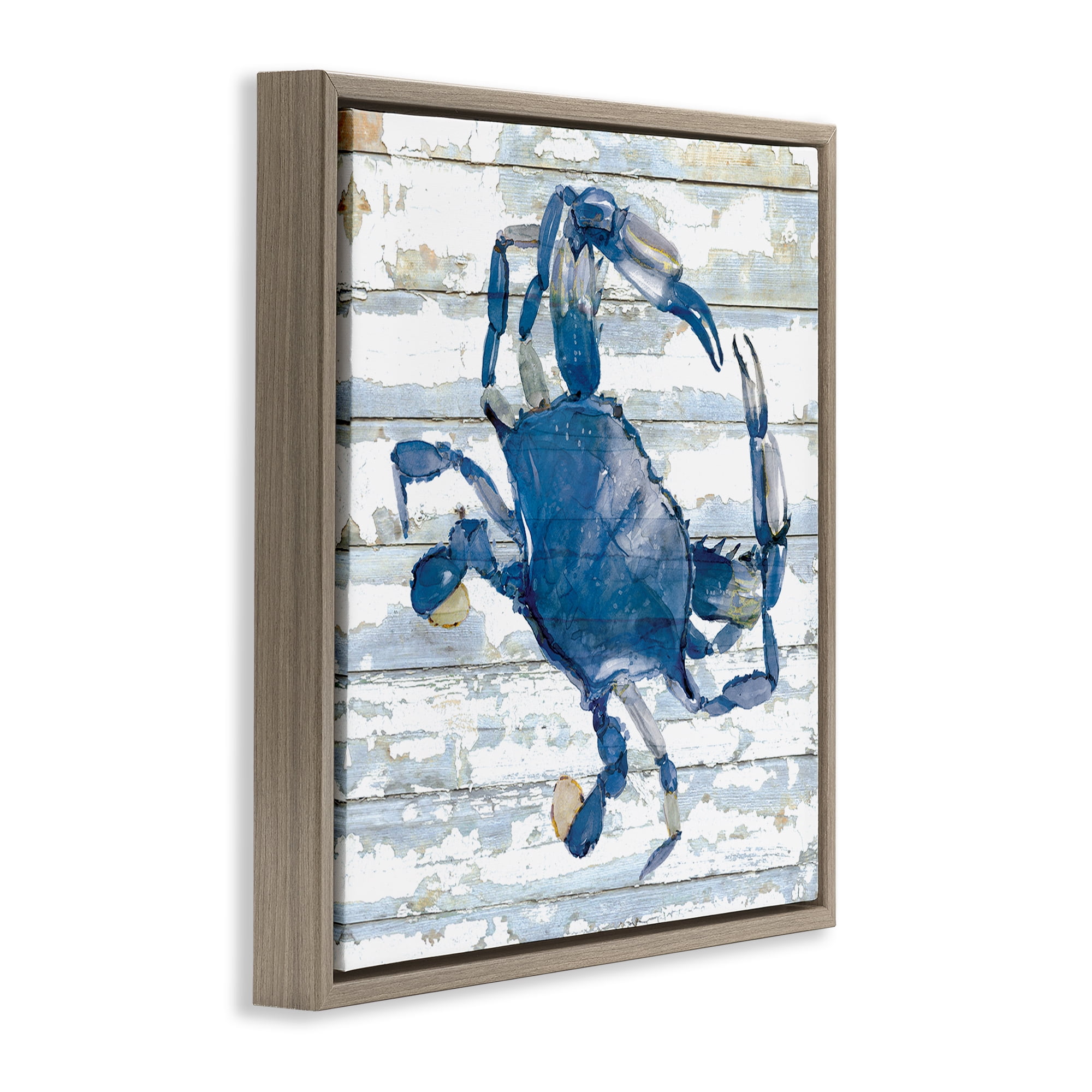 Stupell Industries Blue Crab on Distressed Animals Painting Brown Floater Framed Canvas Art Print Wall Art, 25 x 25