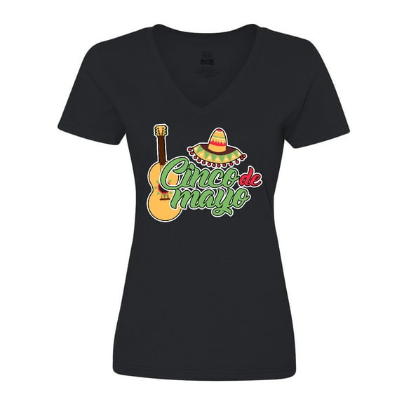 Inktastic Cinco De Mayo with Guitar and Sombrero Women's V-Neck T-Shirt