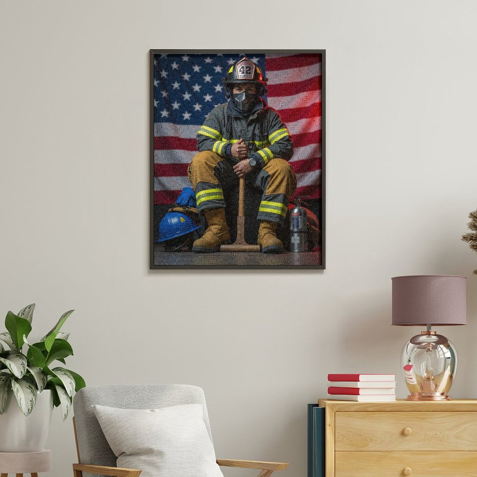 Paint by Numbers Kit for Adults, Firefighter Hero Pose Flag Background Paint by Numbers, Easy Paint by Numbers Kit for Adults Beginner, DIY Adult Paint by Number Kits on Canvas, 12x16in Home Decor