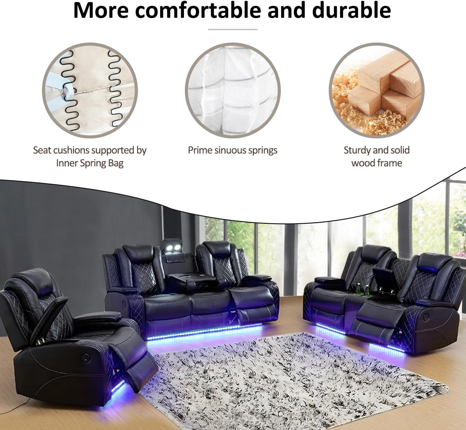 Pon Living Furniture Power Electric Recliner Chair Leather with Wireless Chargers