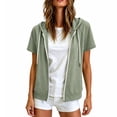 thumbnail image 2 of Yigetop Womens Short Sleeve Zip up Hoodies Sweatshirts Cardigan Loose Casual Lightweight Soft Tops Comfy Loungewear for Daily Wear Multiple Sizes Green M, 2 of 6