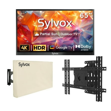 SYLVOX 65" Outdoor TV with Mount and Cover, 4K UHD Google TV for Partial Sun Outside 1000nit Brightness, IP55 Weatherproof, Dolby Atmos, Voice Remote (Deck Pro 2.0)
