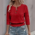 thumbnail image 5 of Miluxas Women's 3/4 Sleeve Solid Color Casual Tops Solid Color V Neck Loose Fit Shirts Red M(M), 5 of 8