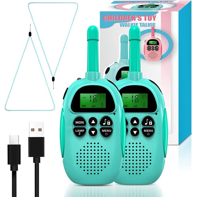 Walkie Talkie para niños Brillar recargable 16 canales con linterna azul