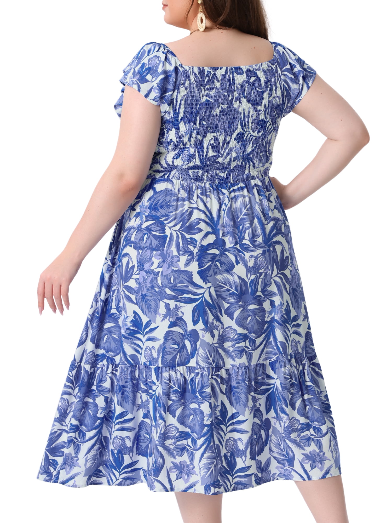 DARING DIVA Women's Plus Size Square Neck and Flutter Sleeves Dress 4X Blue