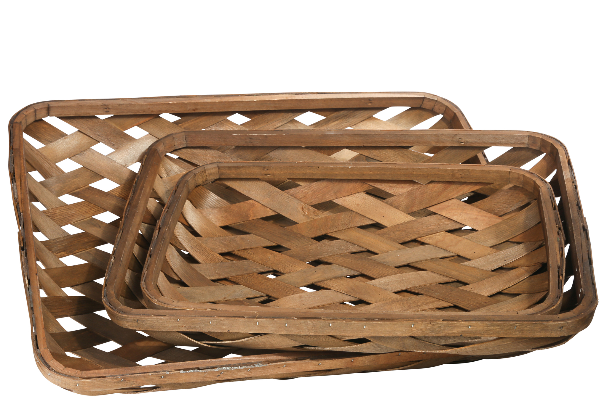 Rectangle Tobacco Basket with Diagonal Weave Pattern, Set of 3, Brown