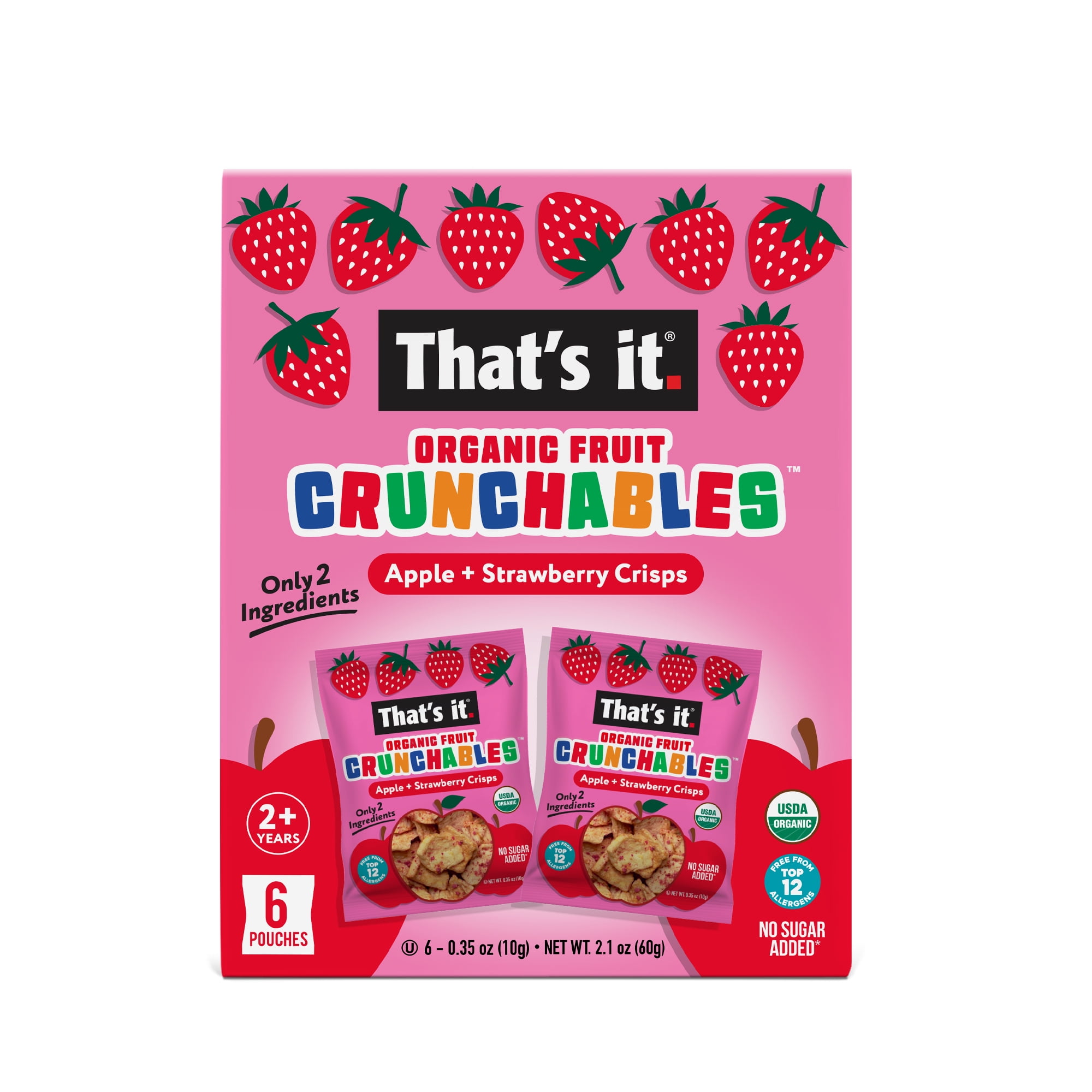 That's It. Crispy, Gluten-Free, Organic Apple + Strawberry Crunchables, 6 Count