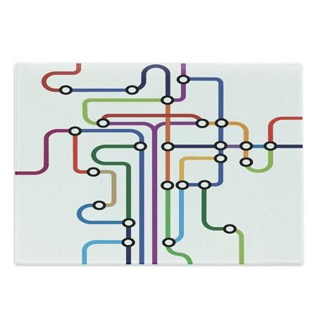 

Map Cutting Board Colorful Abstract Subway Map Lines and Dots Navigation Guide Modern Underground Railway Decorative Tempered Glass Cutting and Serving Board Large Size Multicolor by Ambesonne