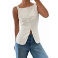 thumbnail image 2 of Womens Vest Top Trendy Button Up Tank Tops Asymmetrical Y2k Going Out Top White M, 2 of 9