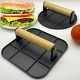 thumbnail image 6 of Opvise Meat Press Heat-resistant Ergonomic Wooden Handle Food-grade Cast Iron Round Burger Press Kitchen Tool Meat Press Plate Black Round, 6 of 7