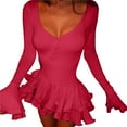 thumbnail image 2 of Vestidos de Invitada de Boda de Larga para Mujer, Sexy, con Escote en V Profundo, Vuelo y Volantes Rojo S, 2 of 8