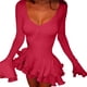thumbnail image 2 of Vestidos de Invitada de Boda de Larga para Mujer, Sexy, con Escote en V Profundo, Vuelo y Volantes Rojo L, 2 of 8