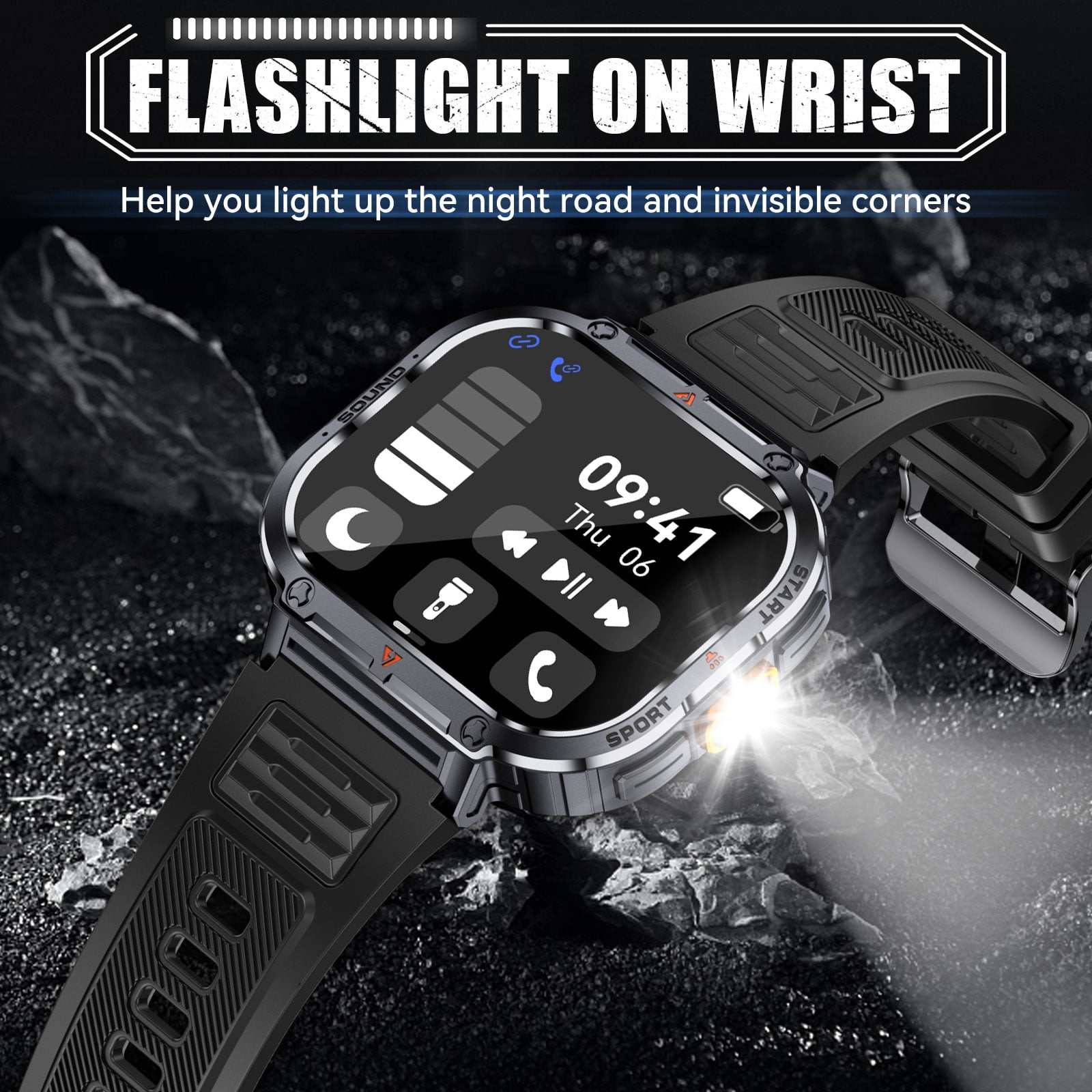 VOPOCO NX23 Smart Watch for Men with Flashlight 2.0'' HD Big Screen Rugged Smart Watch, 400mAh Battery, 100+ Sports Modes Watch for iOS Android, 1pc