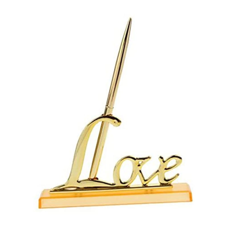 BOOYOU Love Metal Signing Pen with Square Pen Holder Sign Writing Pens for Wedding Bridal Engagement Office Guest Book Pens i