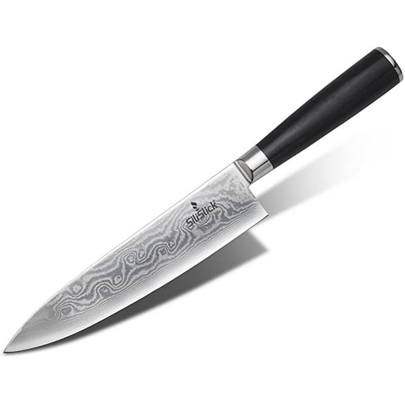 SiliSlick Damascus Chef's Knife Wave Design | Professional 8" VG-10 Japanese Stainless Steel, Precise Cutting Meat, Vegetables, Steel Razor Sharp Blade Edge