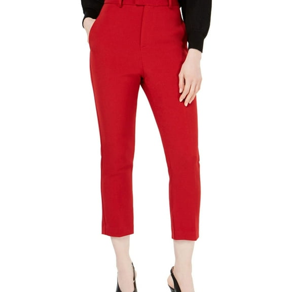Line & Dot Womens Solid High Rise Casual Cropped Pants, Red, Large