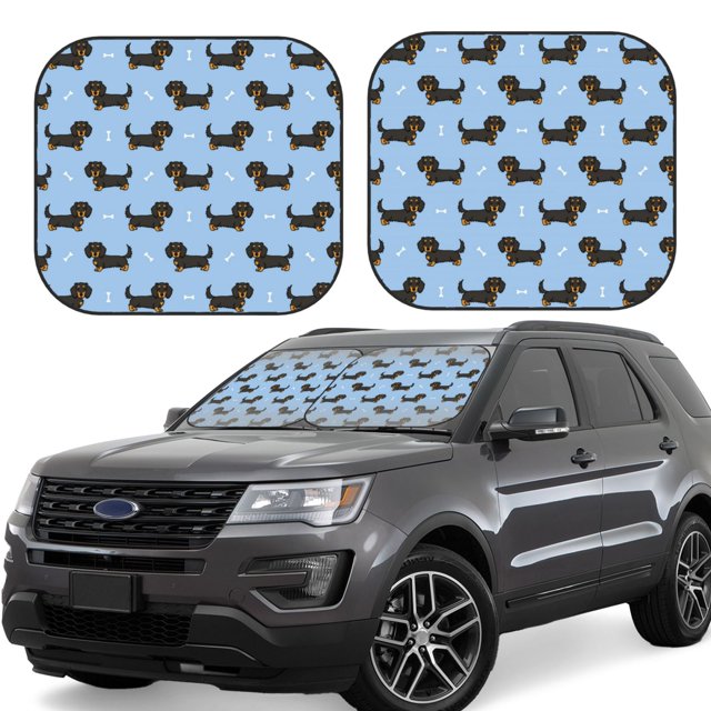Fotbe Dachshund Dog 2-Piece Car Windshield Sun Shade | Sun Blocker for Car Windshield | Foldable Automotive Interior Accessories for Sun Protection-Large