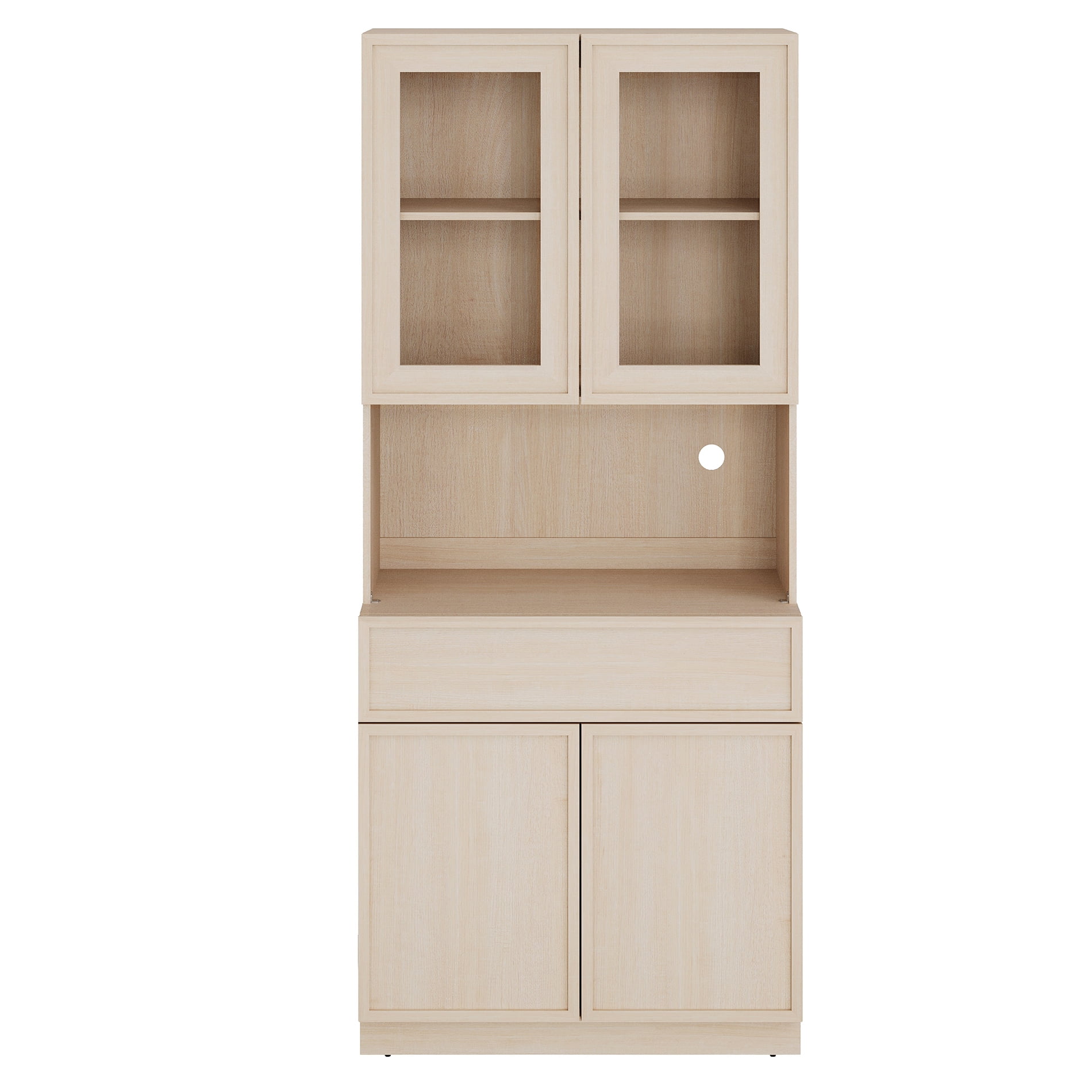 Modern Wood Sideboard Buffet with Glass Doors, Drawers & Adjustable Shelves, 72" Tall Glass Display Storage Cabinet,Beige