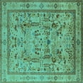 thumbnail image 1 of Ahgly Company Machine Washable Indoor Square Oriental Turquoise Blue Industrial Area Rugs, 5' Square, 1 of 4