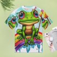 thumbnail image 4 of Rainbow Frog Flower Torch Womens Tops Women's Fashion Casual Short Sleeve Flower Print Round Neck Pullover Top Blouse, 4 of 6