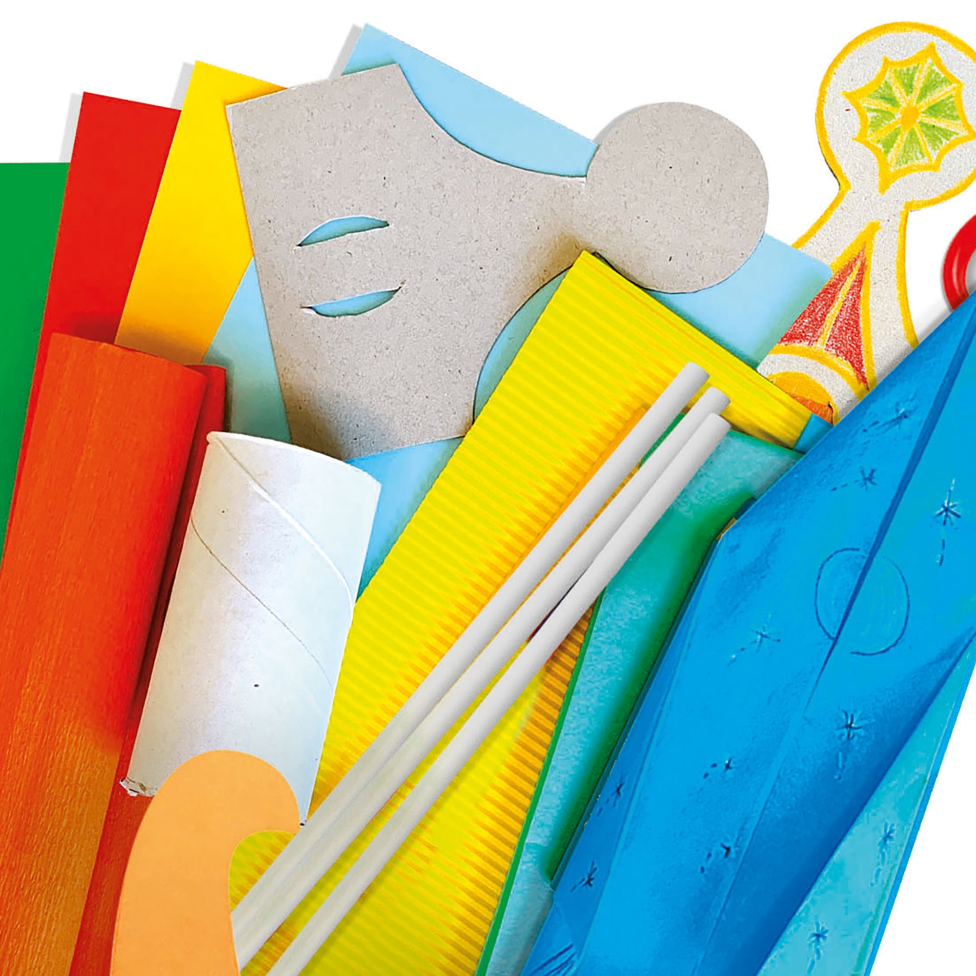 Headu: Glue-Free Creations - DIY Craft Kit, Transform Paper Into Artwork Creations, Cut-Fold-Insert, 6 Color Pencils, 8 Craft-Art Activities, Kids 5+