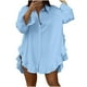 thumbnail image 3 of Camisa de solapa de color liso para mujer, jersey holgado con volantes en el bajo, blusa de poliéster de manga larga, top informal de moda para el trabajo, sopatenor, 3 of 9