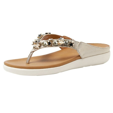 

Sandals Women Bohemian Beach Flip Flop Sandal Pu Gold 39