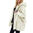 thumbnail image 1 of Women'S Solid Color Long-Sleeved V-Neck Hooded Jacket Casual Loose Plush Buttonless Jacket White L, 1 of 7