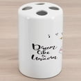 thumbnail image 1 of Saying Ceramic Toothbrush Holder, Print of Dream Like a Unicorn Calligraphy with Music Horned Horse, Decorative Versatile Countertop for Bathroom, 4.5" X 2.7", Yellow and Charcoal Grey, 1 of 4
