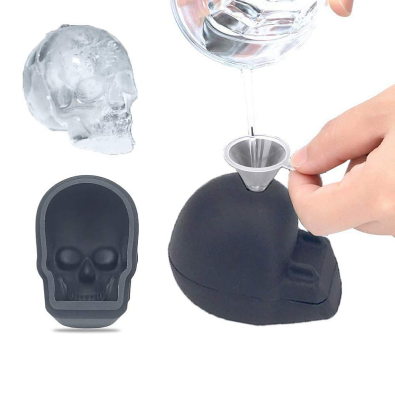 3D Skull Shape Ice Cube Trays Mould Molds Cocktails Party Whisky Halloween FM 