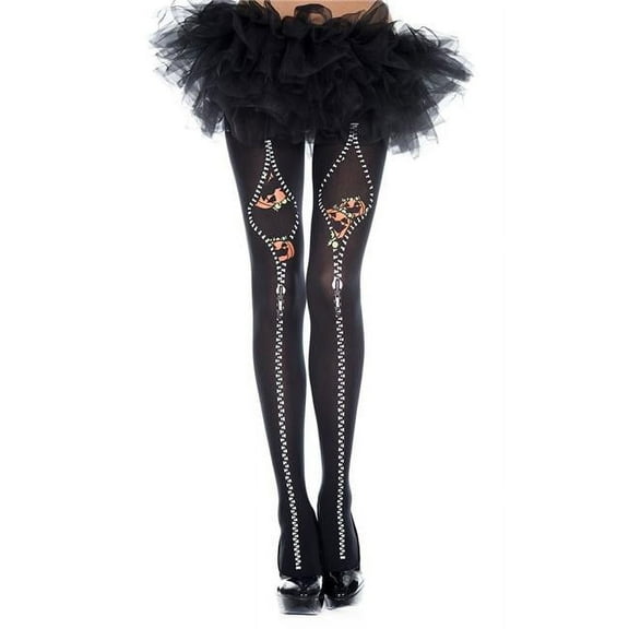 Music Legs Women's Pumpkin & Flocked Zipper Print Tights 37343-AS SHOWN