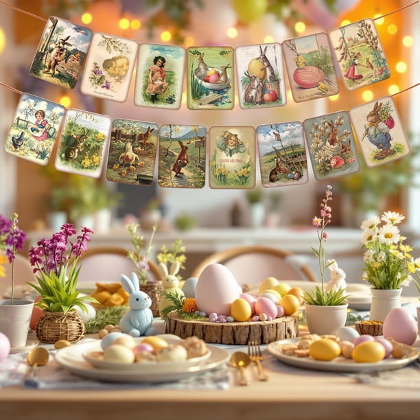 CaiYueKe Easter Party Decorations Hanging Paper Banners, Spring Holiday Celebration Garland, Festive Themed Flower Arrangement Props for Home Decor, Wall Decoration, Birthday Wedding Party Supplies