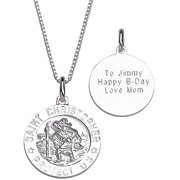 Personalized Planet Sterling Silver St. Christopher Engraved Medallion Pendant