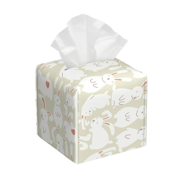 Fotbe White Rabbit Porta Pañuelos Decorativo de Cuero, Caja Cuadrada Moderna para Pañuelos Faciales, Organizador y Dispensador 5x5x5''