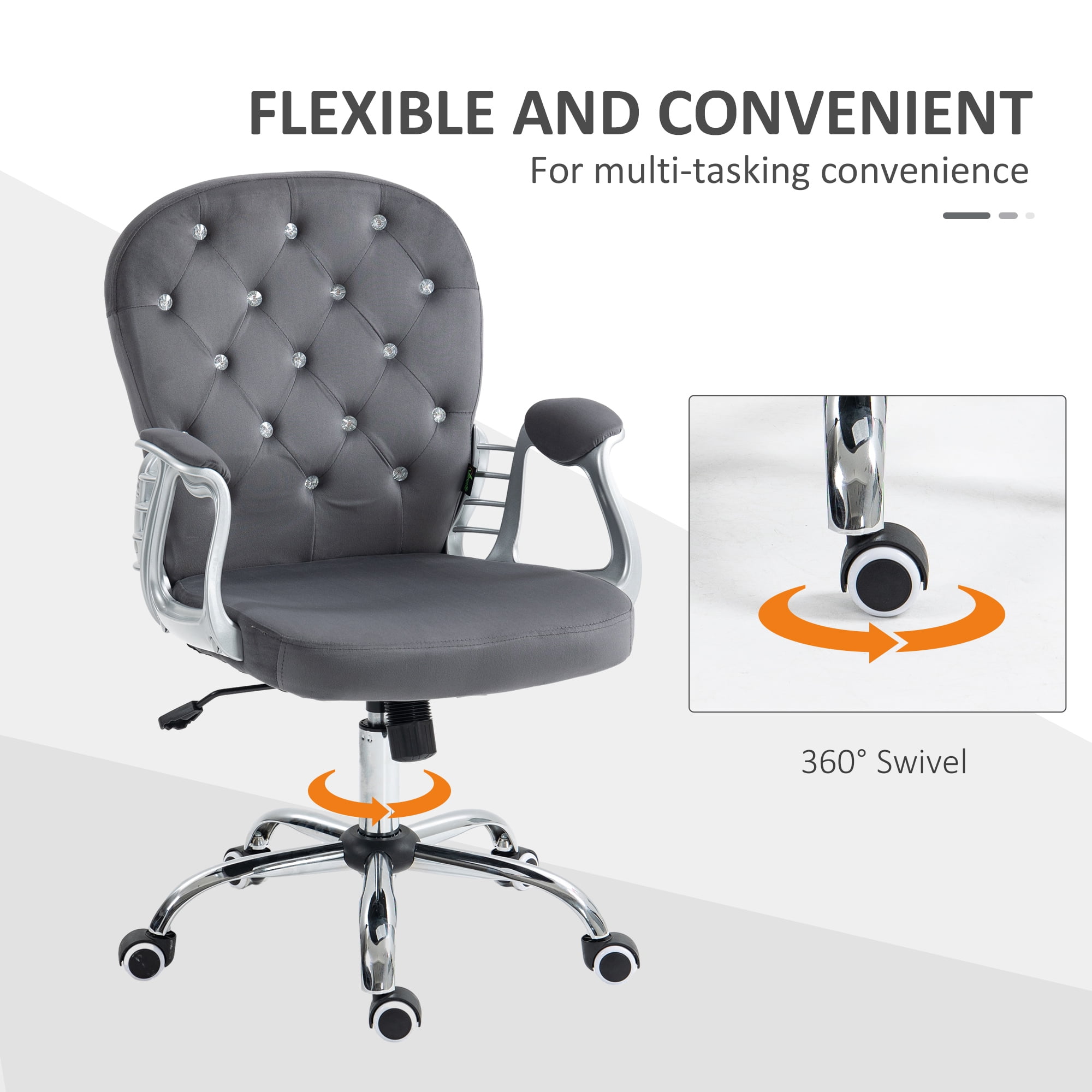 Vinsetto Button Tufted Home Office Chair with Adjustable Height Armrests