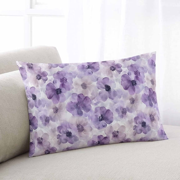 Purple Flower Small Pillow Covers,Ombre Botanical Watercolor Floral Spring Soft Breathable Throw Pillow Cases with Invisible Zipper,Decorative Pillowcase Pillows Protectors for Sofa Bed Chair 12"x20"