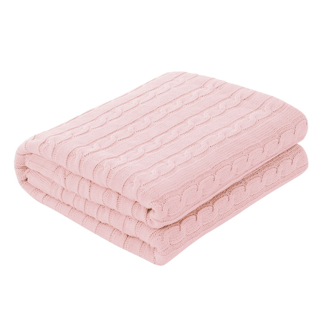 Cotton Blanket Soft Warm Cable Knit Throw Home Bedding Blanket Pale Pink 50 x60 Unique Bargains 50 X 60