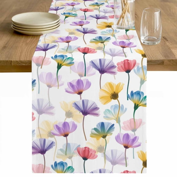 Watercolor Flowers Table Runner - 60 Inch Long Spring Floral Plants Country Cotton and Linen Blended Dress Scarves Farmhouse Table Runner for Kitchen Dining, Coffee Table, 13" x 60"