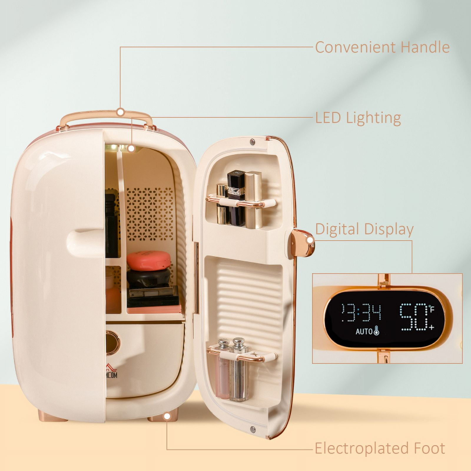 Portable Skincare Fridge with LED Display, 12L Mini Fridge for Beauty, Makeup and Cosmetics, Small Refrigerator Cooler for Bedroom, Home Office, Desktop, White On-Site