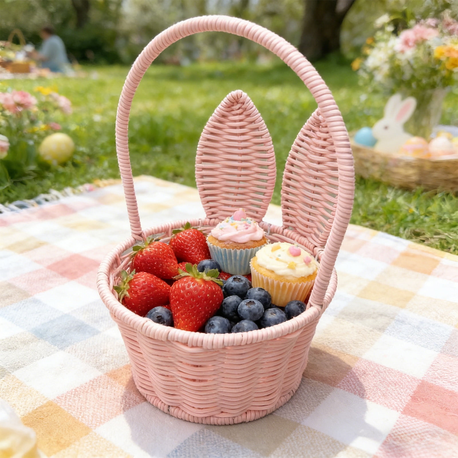 Lunxisen 3 Pcs Easter Bunny Woven Basket Cute Rabbit Handbasket Multi Purpose Storage Organizer for Home Nursery Picnic and Sundries