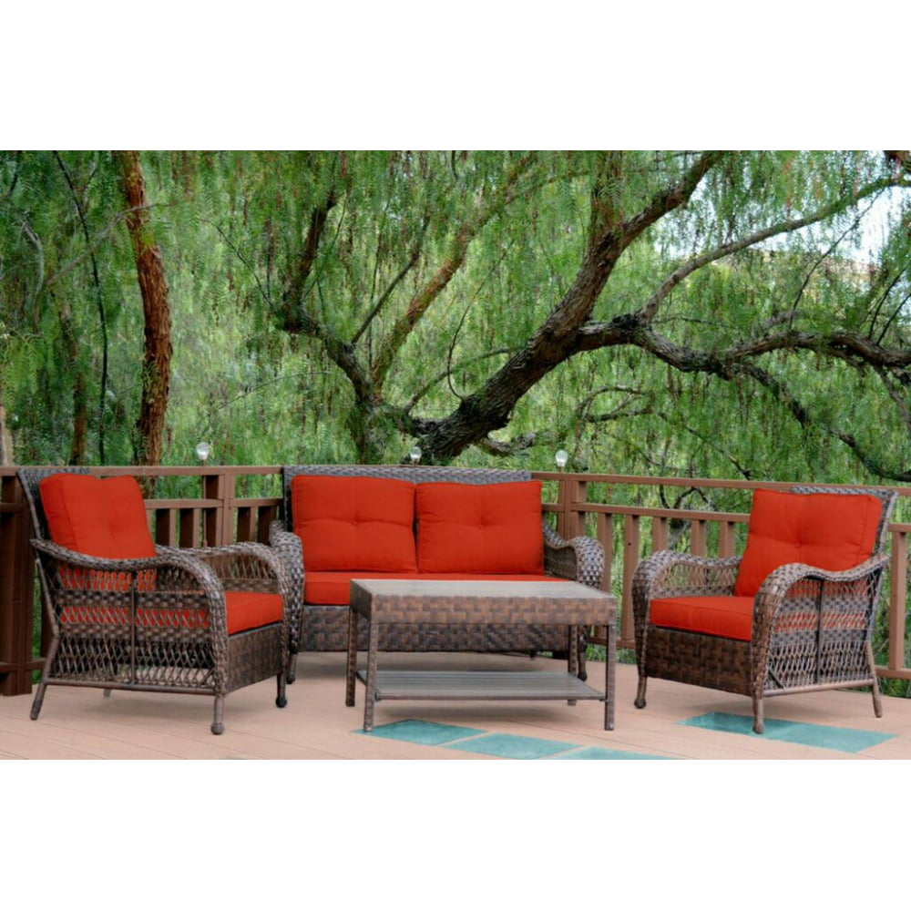 4-Piece Espresso Resin Wicker Outdoor Patio Conversation Furniture Set