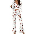 thumbnail image 3 of Hugcore Womens Long Sleeve Pajama Sets Women Pajamas Cute Ribbed Top and Pants 2 Piece Sleepwear Y2K Sleepwear Nightwear Soft Pajamas Red 2XL, 3 of 5