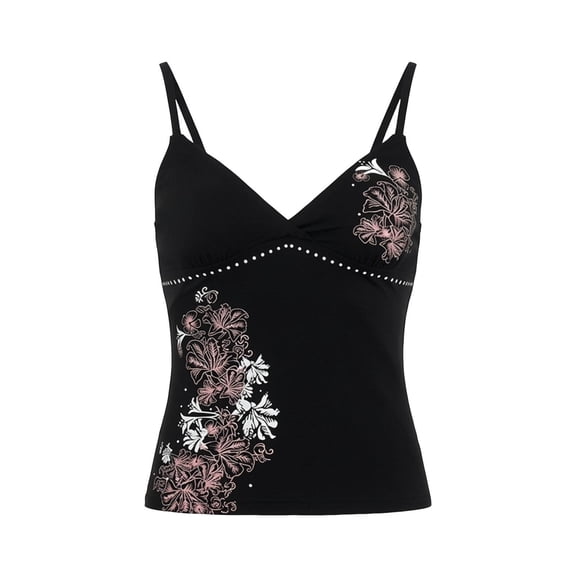 DHFJKG Womens Tank Tops Gothic Floral Print Spaghetti Strap V Neck Sexy Slim Fit Summer Camisole Beach Vacation Clothes Soft Top