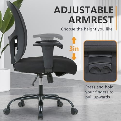 PayLessHere 500lb Capacity Mesh Office Chair, Ergonomic Swivel Desk Chair with Lumbar Support for Adults, Black