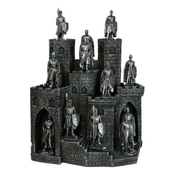 Medieval Castle Fortress Display Stand And 12 Mini Crusader Knights Figurine Set