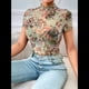 thumbnail image 4 of Top Corto de con Estampado para Mujer, Corta, Cuello Alto, Ajustado, con Ribete en Forma de Lechuga, Transparente, para Salir Color Matcha S, 4 of 9