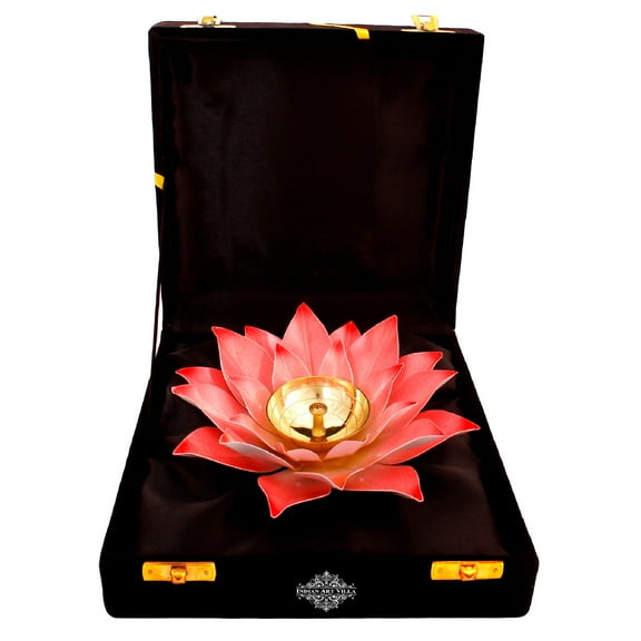 Indian Art Villa 8" Silver Plated Pink Lotus Diya - Designer Piece with Elegant Aesthetics